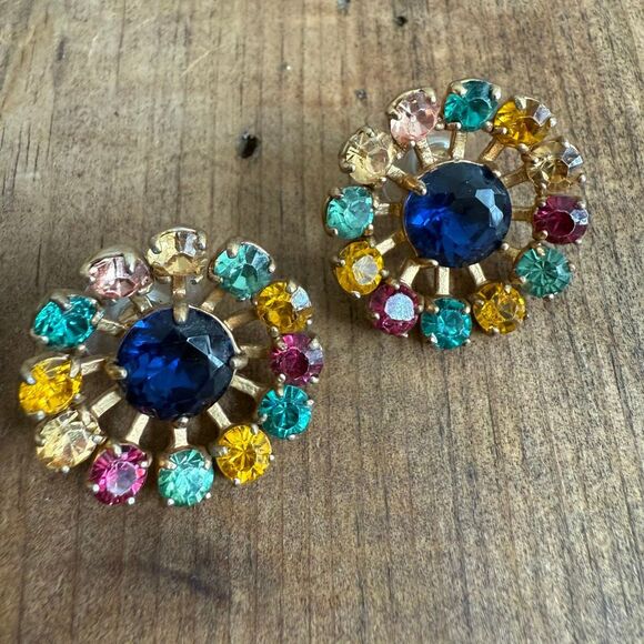 J.Crew Jewelry - J Crew Multicolor Rhinestone Round Starburst Earrings
